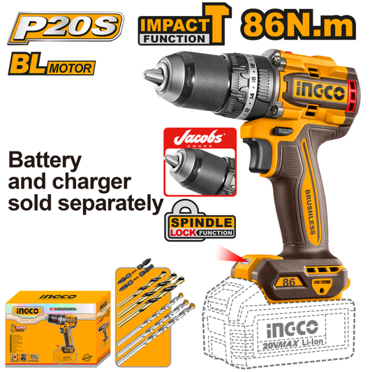 Ingco Cordless Impact Drill 86Nm 20V Solo - CIDLI208683