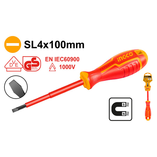 Ingco Screwdriver Insulated SL4 x 100mm - HISD814100