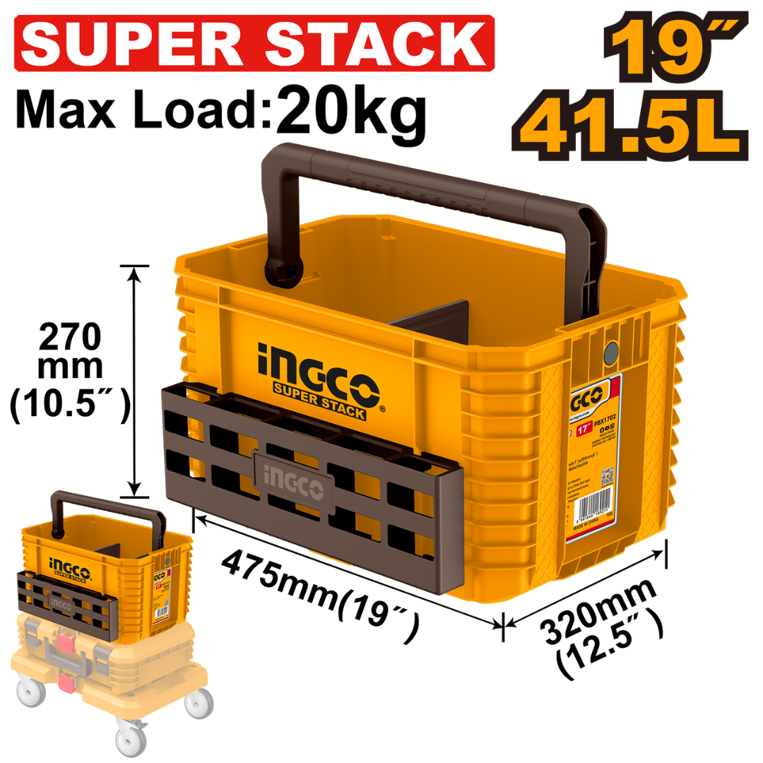 Ingco Stackable Plastic Tool Tote / Tool Storage Container 19" - PBXS104