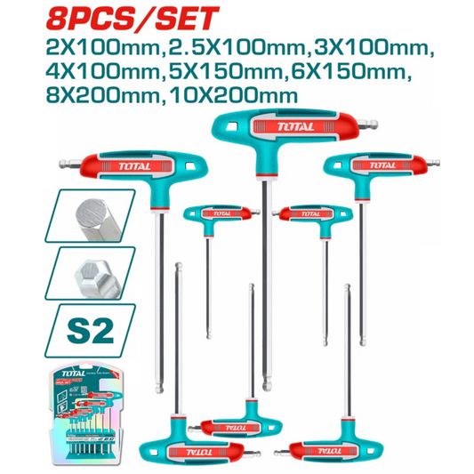 Total 8 Pcs T-handle ball point hex wrench set