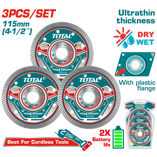Total Abrasive Diamond Blade 115mm Segmented 3Pc – TAC511153