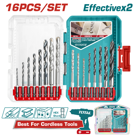 Total Drill bit set 16pc Steel/Mason/Wood 2-10MM – TACSDL11608