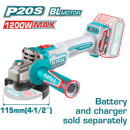 TOTAL 20V Angle Grinder 115mm (1200W) SOLO – TAGLI221153