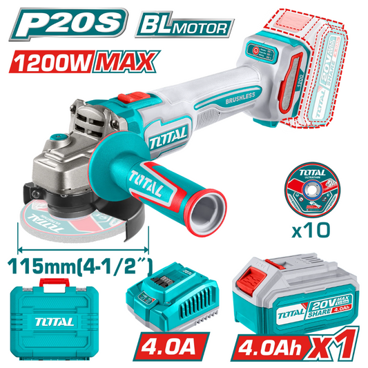 TOTAL 20V Angle Grinder 115mm 1x4AH+AccKIT-TAGLI2211531(SP)