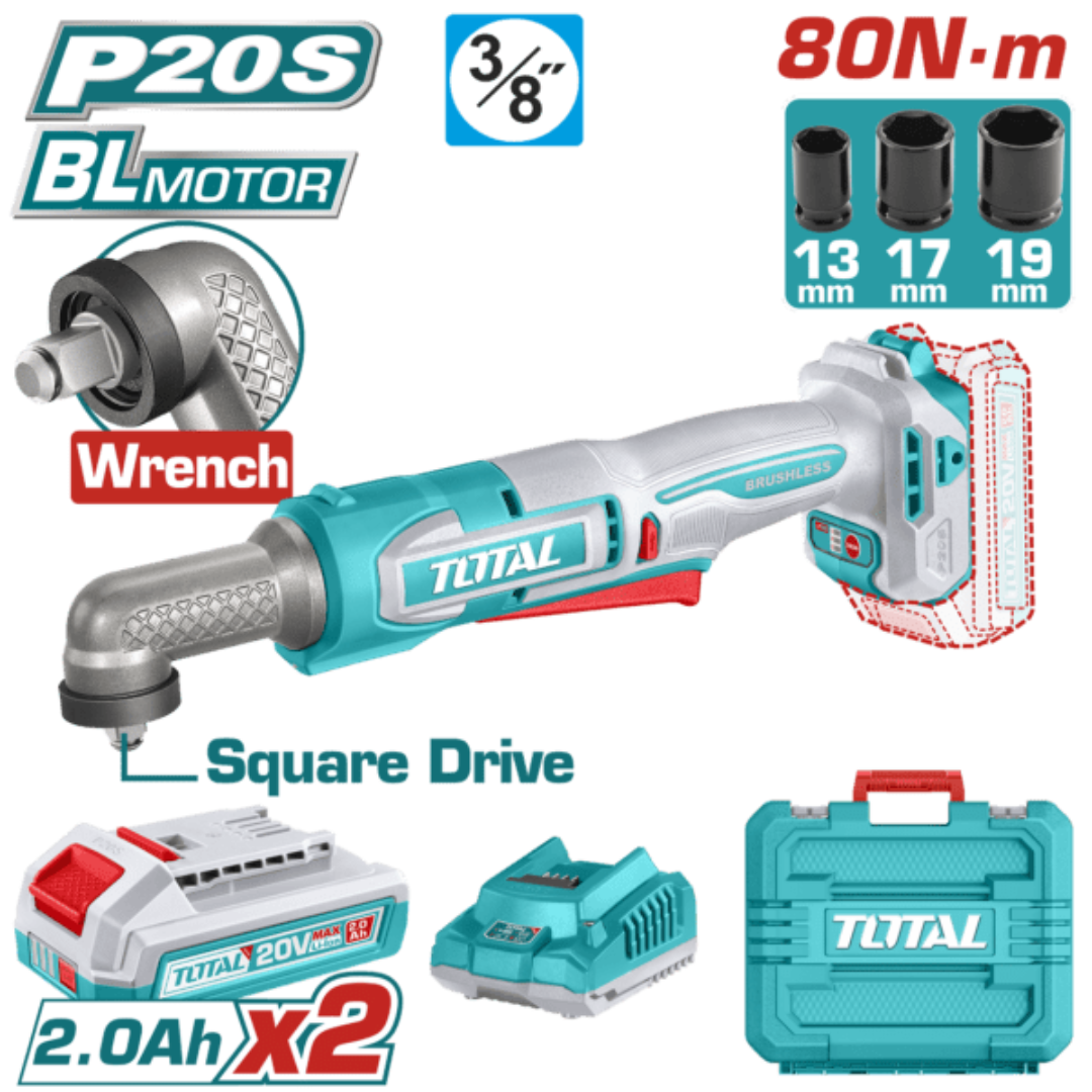 TOTAL 20V Angle Impact Wrench 80nm 3/8dr 2x2AH+Charg (KIT) – TAIWLI208