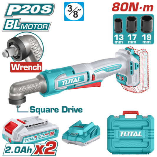 TOTAL 20V Angle Impact Wrench 80nm 3/8dr 2x2AH+Charg (KIT) – TAIWLI208