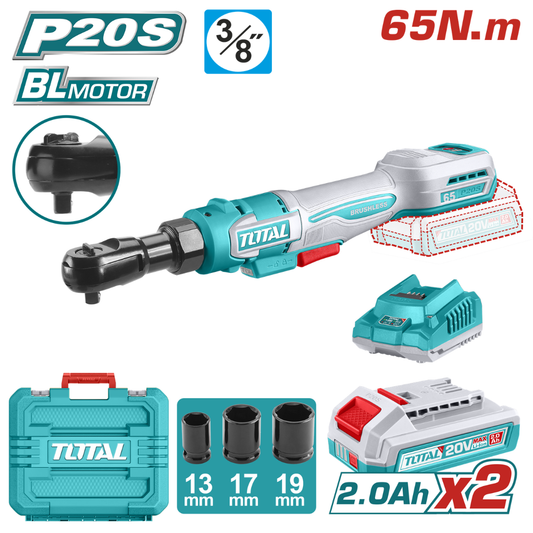 TOTAL 20V Ratchet 3/8 Drive 65Nm 2X2AH+Charger (KIT) – TDRLI20652