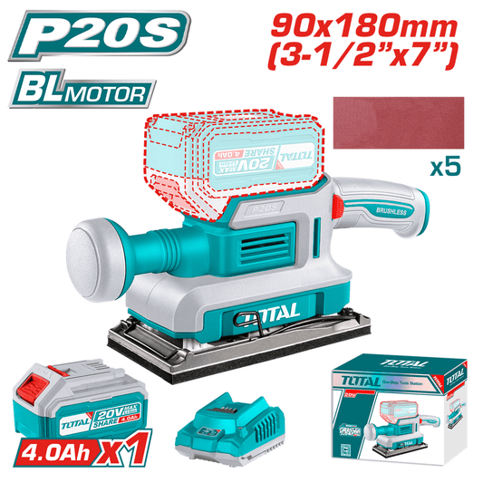 TOTAL 20V Sander Orbital 90x180mm+1x4AH+Charger – TFSLI20311