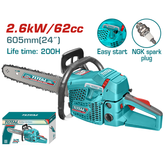 TOTAL Chain Saw 24″ Petrol 2.8kw 62cc – TG5602411