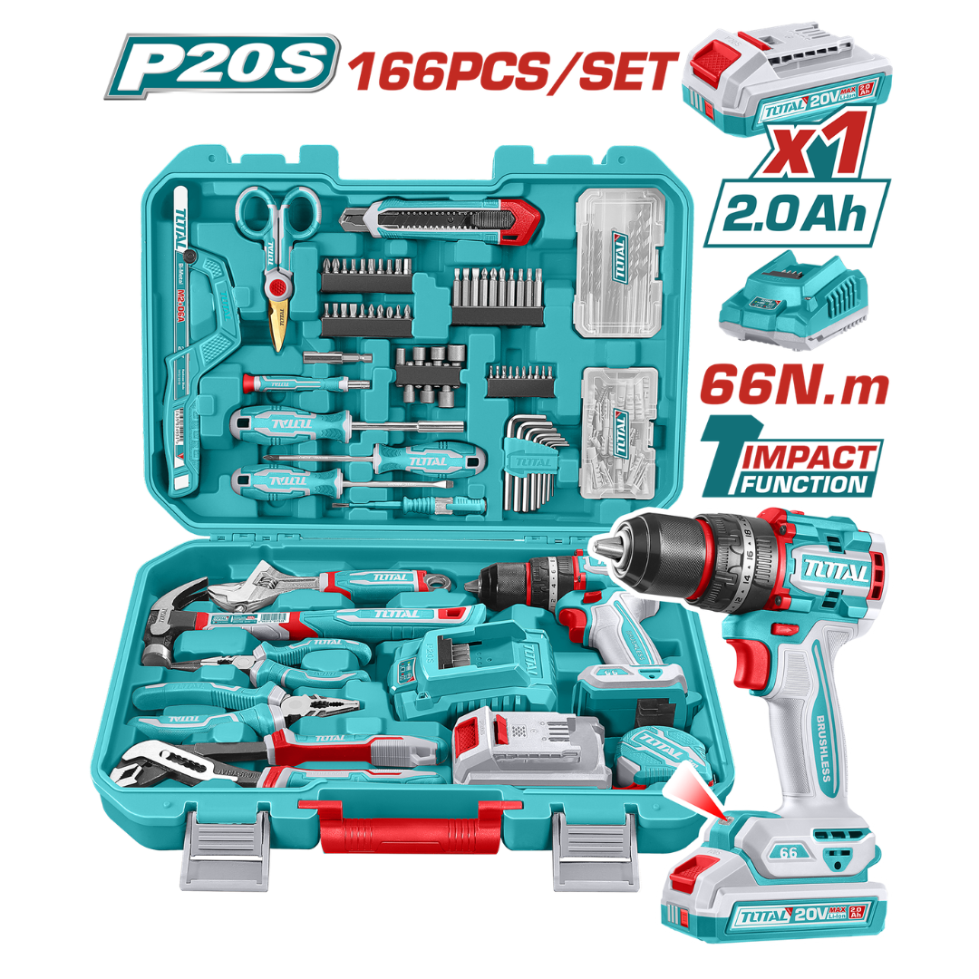 TOTAL 20V Drill Impact 66nm +166Pc Tool Set – THKTHP41667