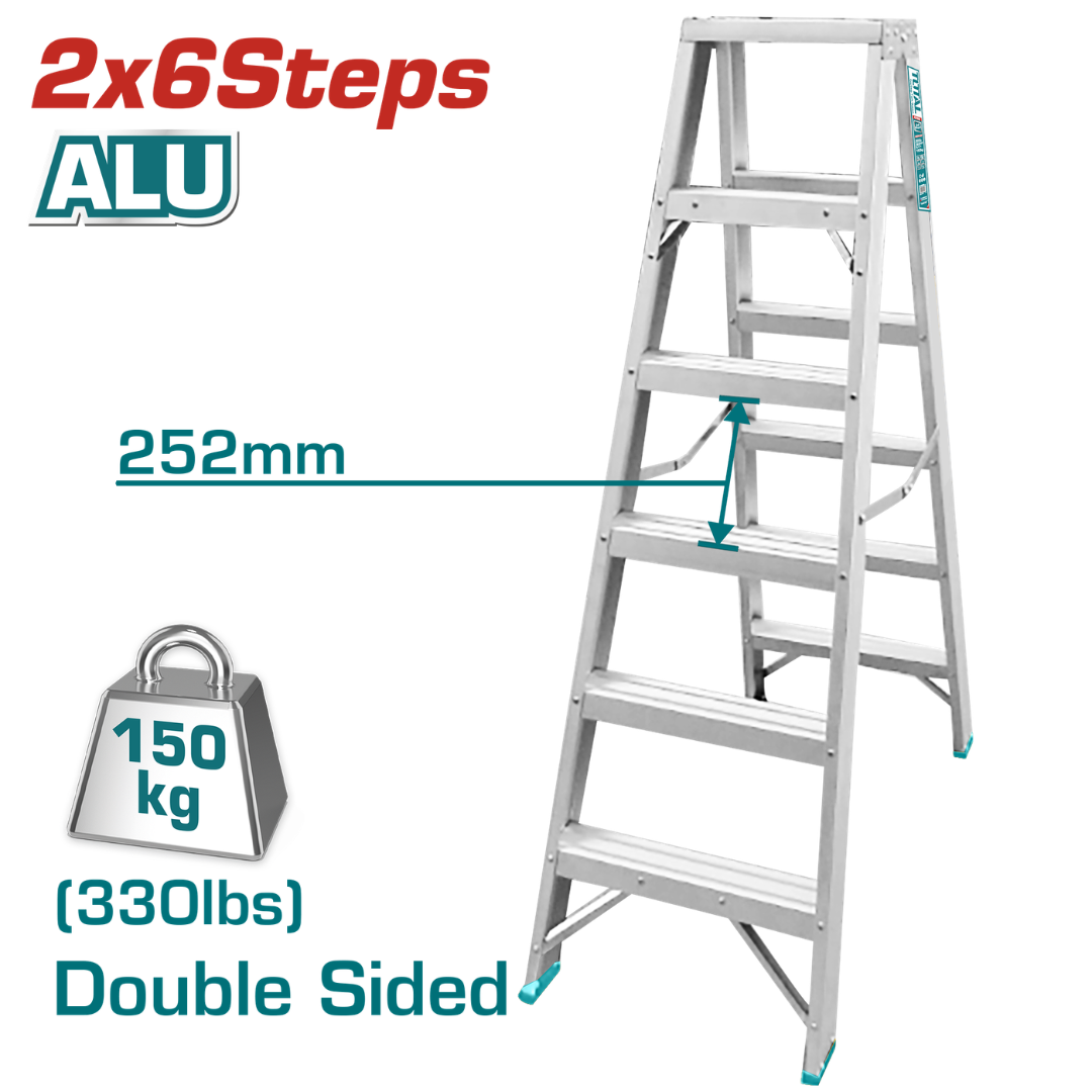 Total Ladder Aluminium A frame 6 Step D/Sided 150kg – THLAD01061