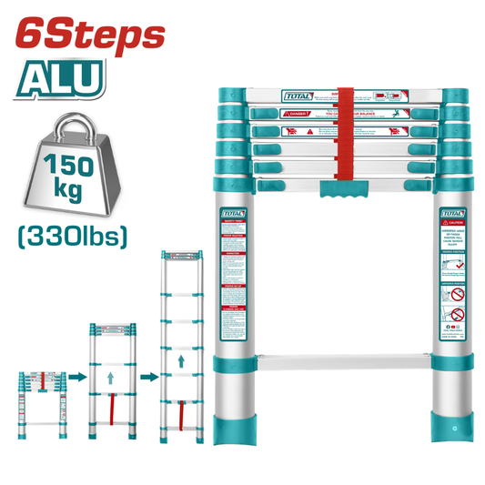 Total Ladder – Alum Telescopic Ext 1.9m x 6 Step 150kg – THLAD08061
