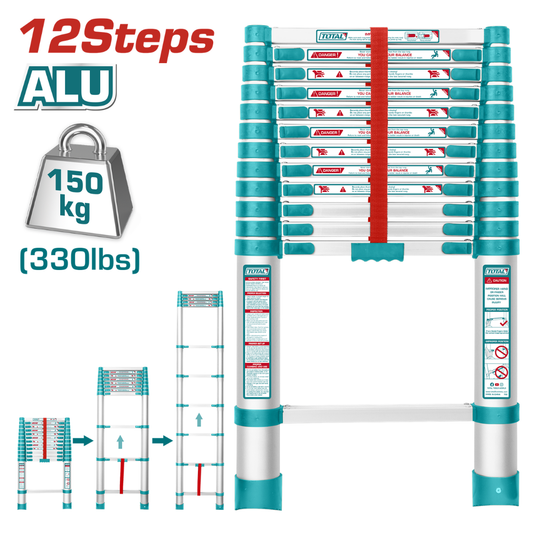 Total Ladder – Alum Telescopic Ext 3.7m x 12 Step 150kg – THLAD08121