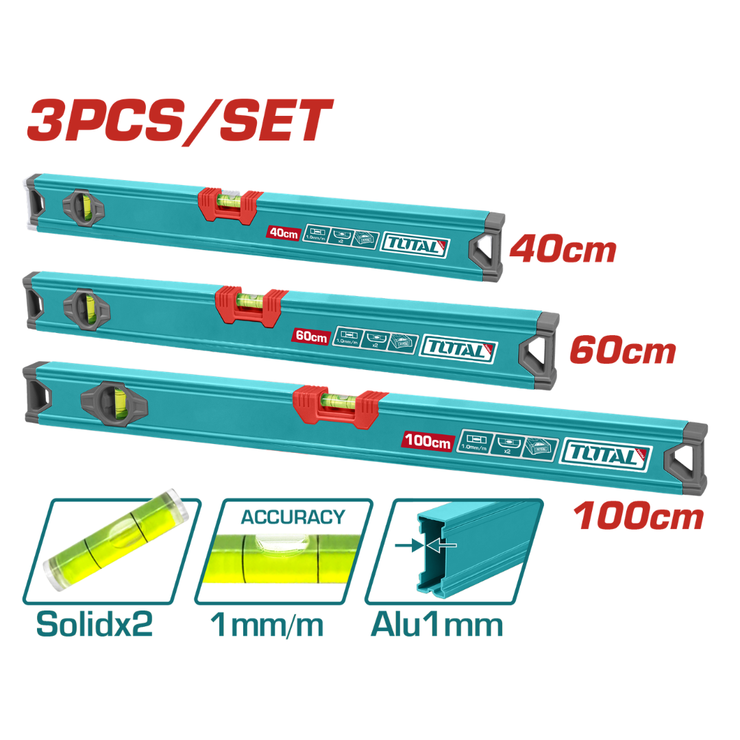 Total Sprit Level Set 3Pc Alum 40mm/60mm/100mm – THT10403
