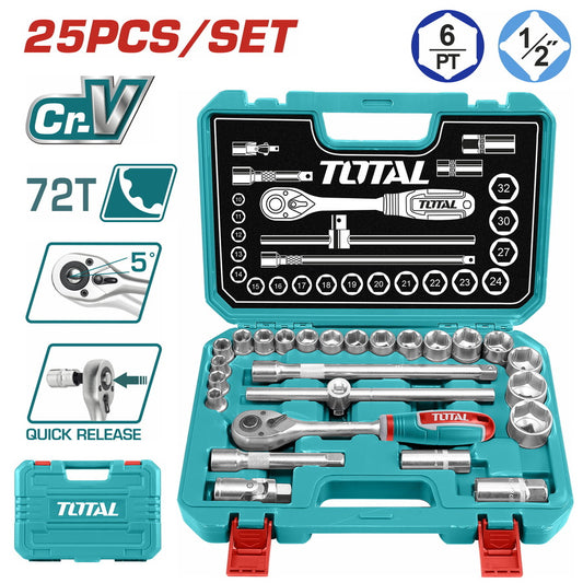 TOTAL 25PC SOCKET SET 1/2" IN BLOW MOULD BOX