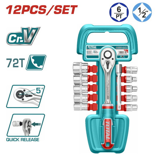 TOTAL 12 PC SOCKET SET 1/2" QUICK RELEASE