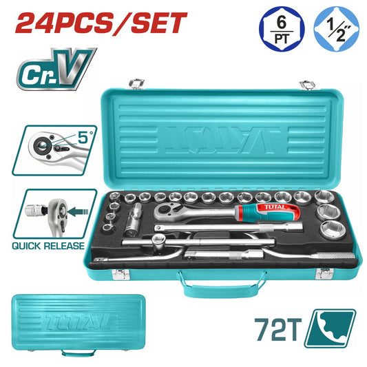 TOTAL Socket Set 1/2- 10-32mm 24Pc