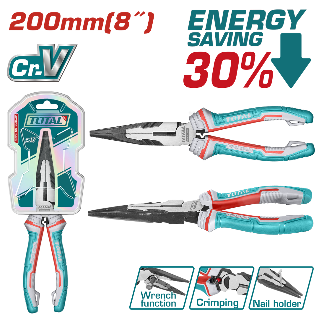 TOTAL LONG NOSE PLIER 200MM/8" HIGH LEVERAGE - THT220806S