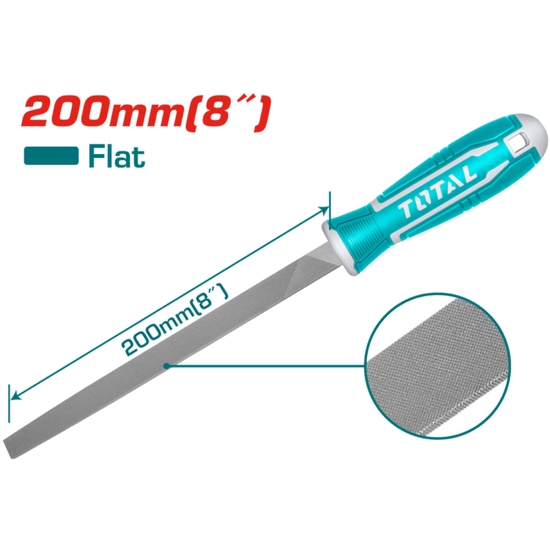 Large Steel File TOTAL 200MM FLAT STEEL FILE WITH HANDLE T12 - THT91186 – Wheelquip Tools
