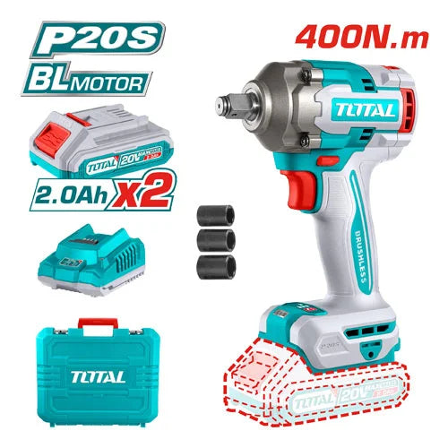 TOTAL 20V Impact Wrench KIT 400nm 1/2"dr 2x2AH