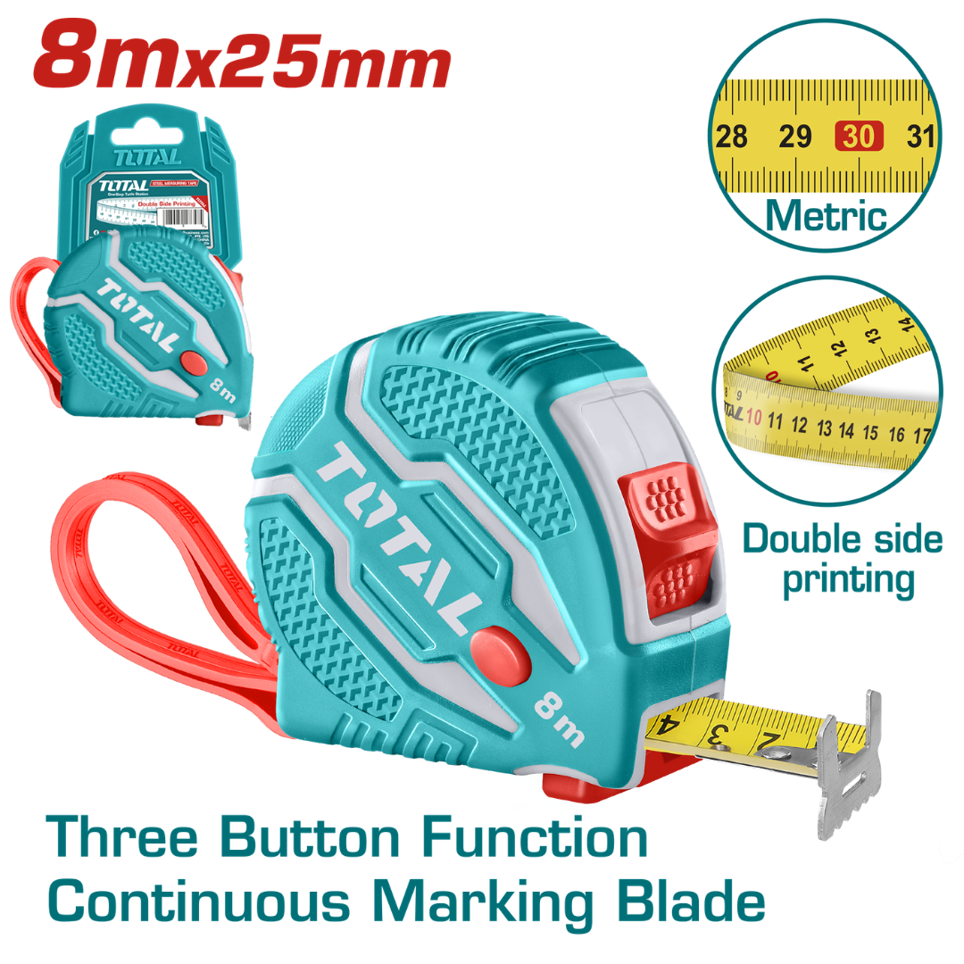 TOTAL 8MX25MM MEASURING TAPE METRIC ONLY - TMT126081M