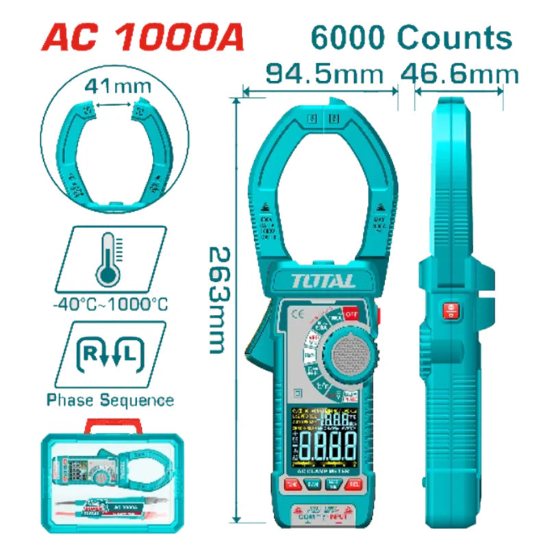 TOTAL Elect clamp meter AC1000A/6000Counts - TMT7610001