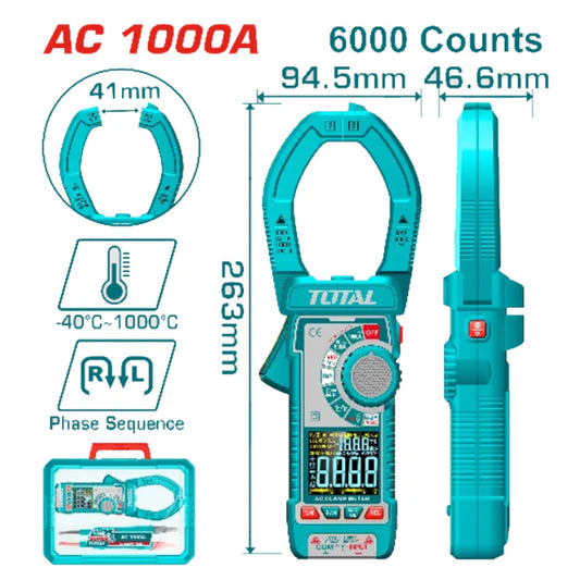 TOTAL Elect clamp meter AC1000A/6000Counts - TMT7610001