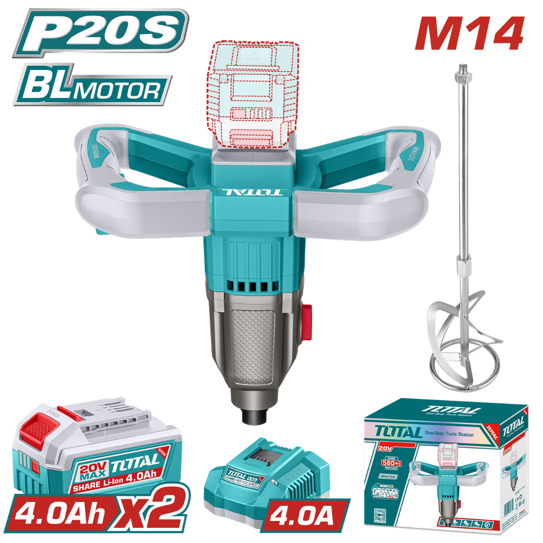 TOTAL 20V Mixer 2x4AH+Charger (KIT) – TMXLI20162