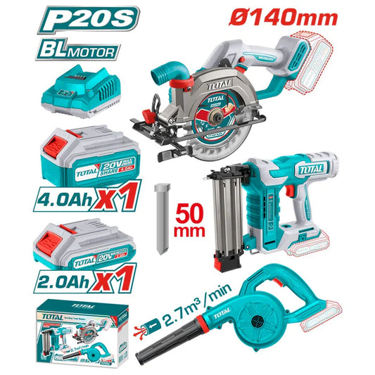 TOTAL 20V Combo 3PC C/Saw185mm Blower B/Nail35m+1×2-4AH-TOSLI240683 (SP)