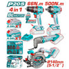 TOTAL 20V COMBO 4Pc Drill 66nm+I/Wrch500n+M/Tool+Saw140-TOSLI241169