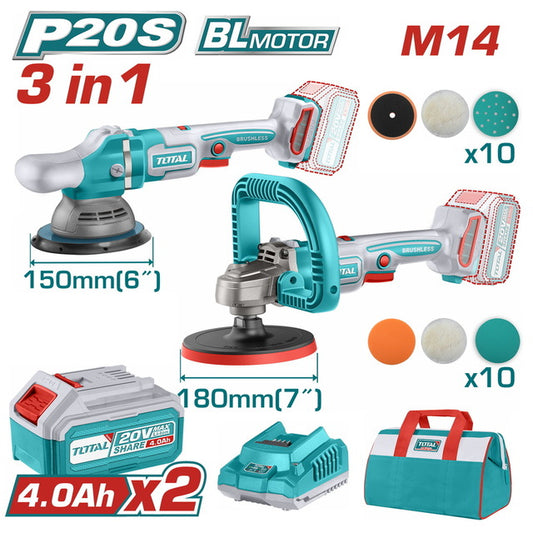 TOTAL 20V COMBO 2PC Polishers 125mm +150mm+2X4AH Batt - TOSLI24119