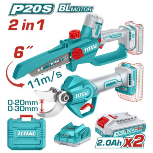 TOTAL 20V COMBO 2PC Pruner Saw 6″+ Shear+2X2AH+Charger – TOSLI250795