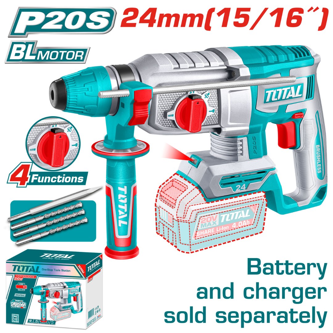 TOTAL 20V Rotary Hammer 24mm SOLO – TRHLI20248