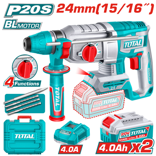TOTAL 20V Rotary Hammer 24mm 2X4AH+Charge (KIT)-TRHLI202482