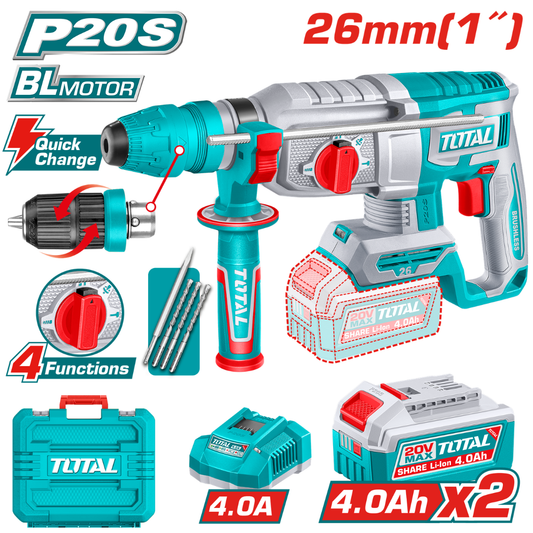 TOTAL 20V Rotary Hammer 2.5 J 2X4AH+Charger+Acc (KIT) – TRHLI202689