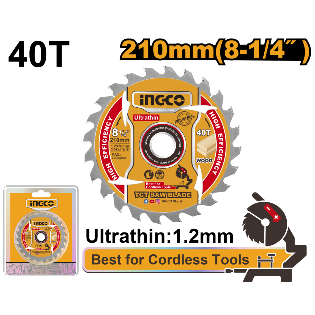 Ingco TCT Saw Blade Size: 210 mm 40T - TSB2103