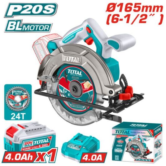TOTAL 20V Circular Saw 165MM +1X4AH+Charger (KIT) – TSLI16523