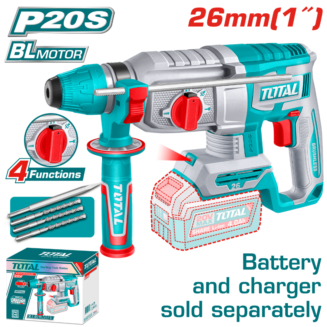 Total 20V Rotary Hammer 26mm SOLO – TRHLI26208