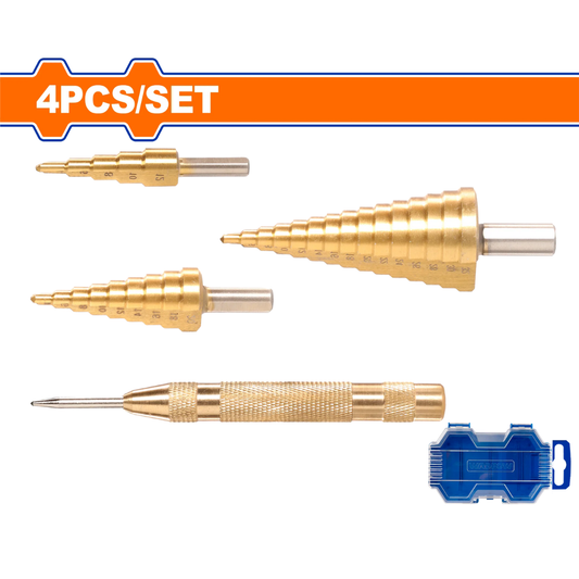 Wadfow 3 Piece Step drill bit set with auto punch