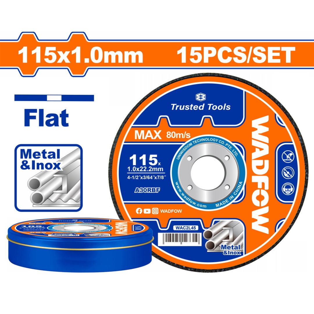 Wadfow 15 pc Abrasive metal cutting  disc set 115x1mm