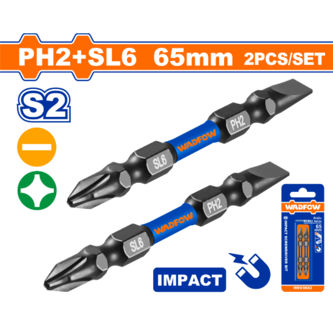 Wadfow Impact screwdriver bits PH2+SL6