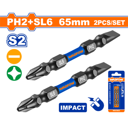 Wadfow Impact screwdriver bits PH2+SL6