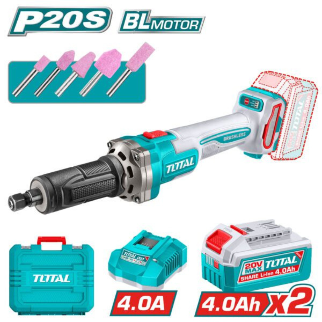 TOTAL 20V Die Grinder 2X4AH+Charger+Acc (KIT) – TDGLI20012