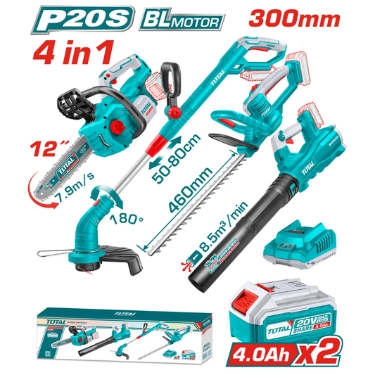 TOTAL 20V COMBO 4PC Chain Saw+2XTrimmer+Blower+2x4AH- TOSLI250496