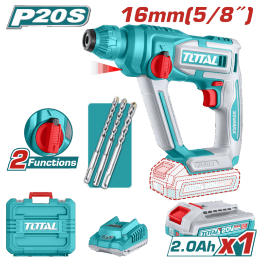 TOTAL 20V Rotary Hammer 16mm 1x2AH+Chrger+Acc (KIT) – TRHLI201681