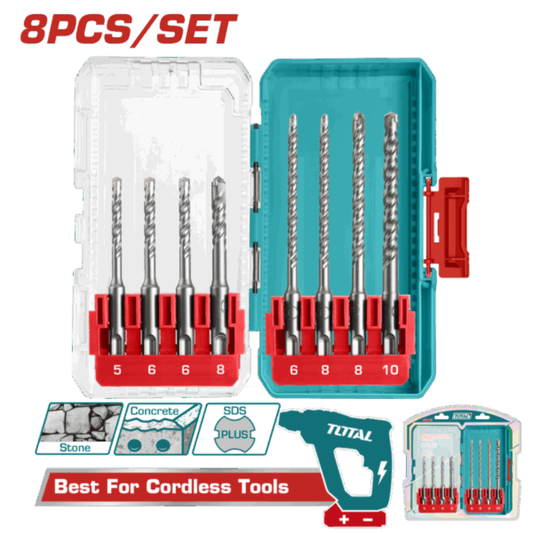Total Drill Bit Set SDS Plus 5-10mm 8PC – TACSDL11806