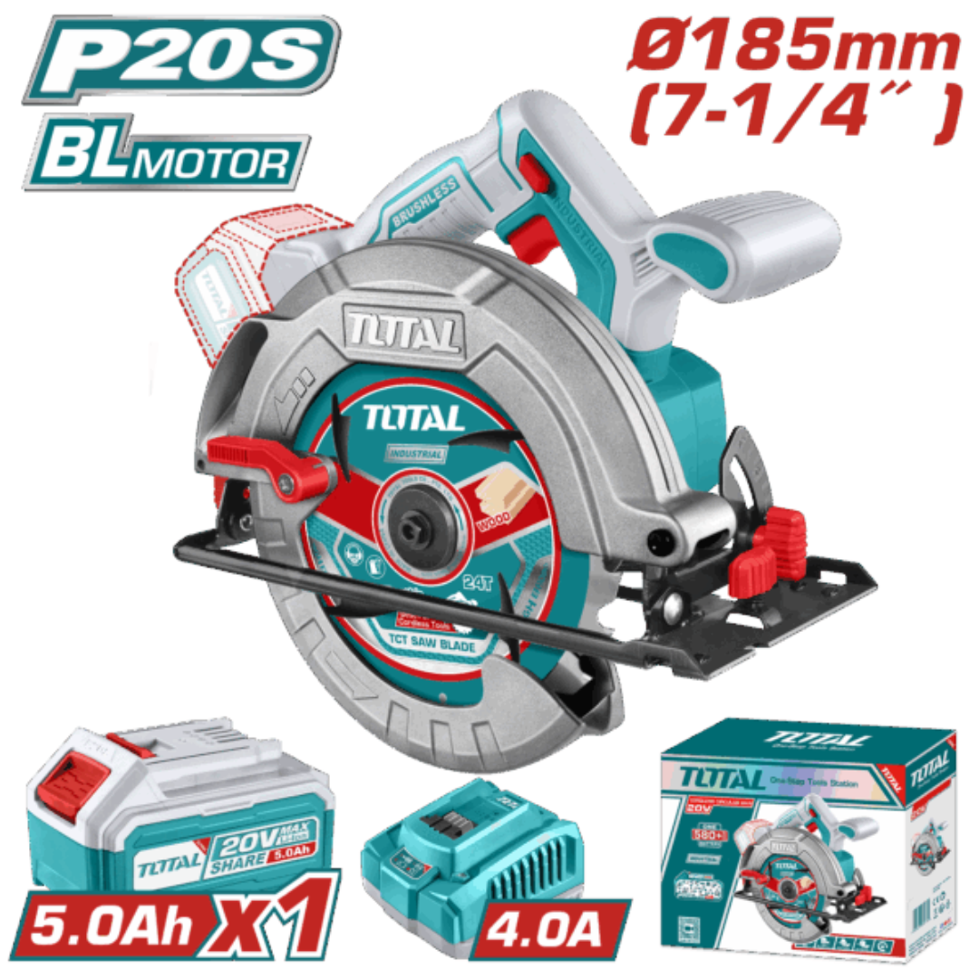 TOTAL 20V Circular Saw 185mm 1X5AH+Charger+Acc Kit – TSLI18513