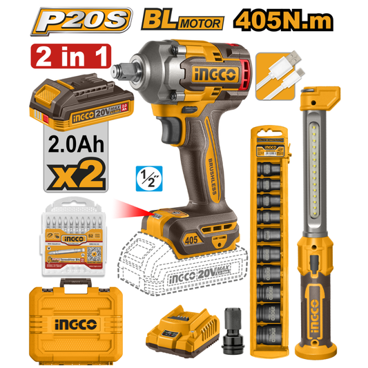 INGCO 20V PS+C/L COMBO IND I/W + LAMP 405NM 2PCSS KIT BM - COSLI23056