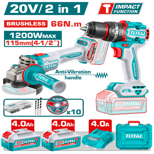 Total 20V COMBO 2PC Drill 66nm+115mm Grinder+Disc – TCKLI20256