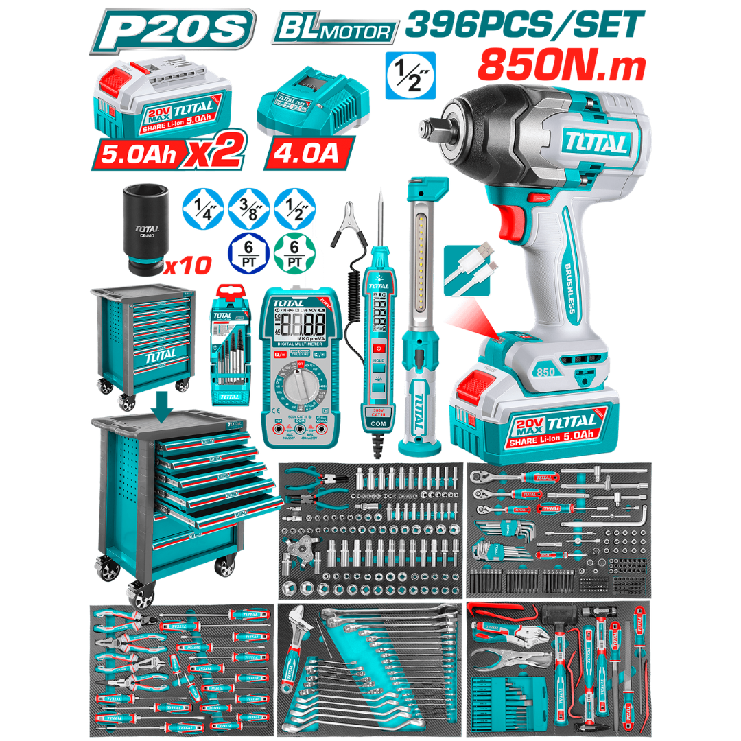 Total 20V COMBO I/wrench 850nm Tool Trolley 396PC – THPTCS83962